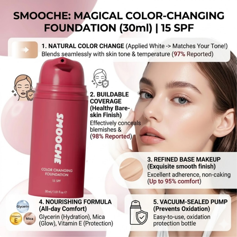 Concealer Full Coverage - SMOOCHE Color Changing Foundation Natural Base
