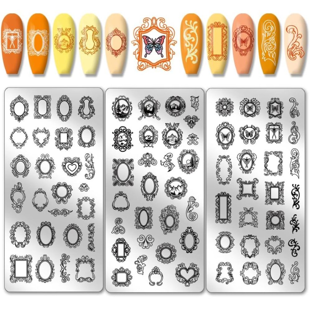 Nail Art Stamping Kit - 3pcs Vintage Picture Frame Nail Stamping