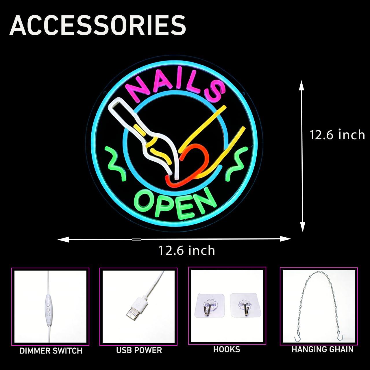 Nails Open Neon Sign USB Dimma - Beauty Makeup Studio ulasan dan harga