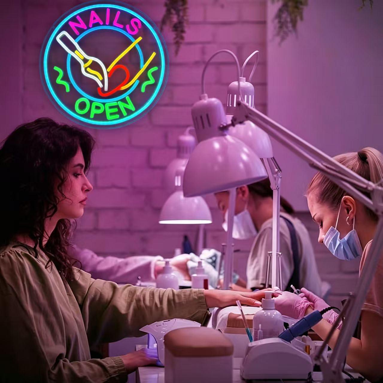 Nails Open Neon Sign USB Dimma - Beauty Makeup Studio ulasan dan harga