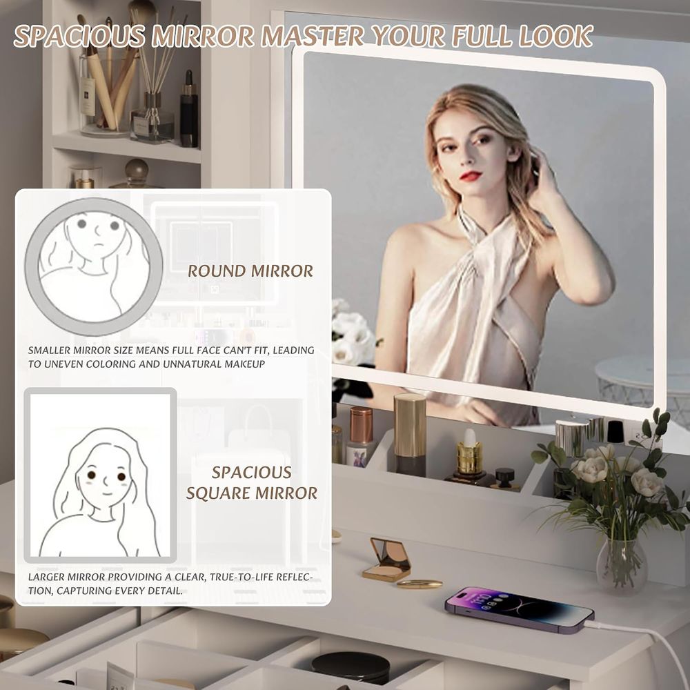 Dring Table Set, Large Storage - Beauty Makeup Vanity Set ulasan dan harga