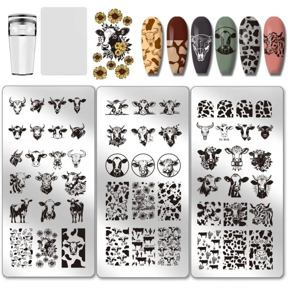 3pcs Cow-Theme Nail Stamping P - Nail Art Stamping Kit ulasan dan harga