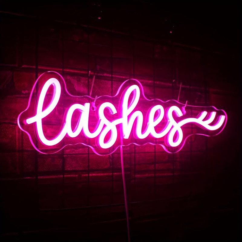 Pink LED Lashes Neon Sign Wall - Beauty Makeup Studio ulasan dan harga