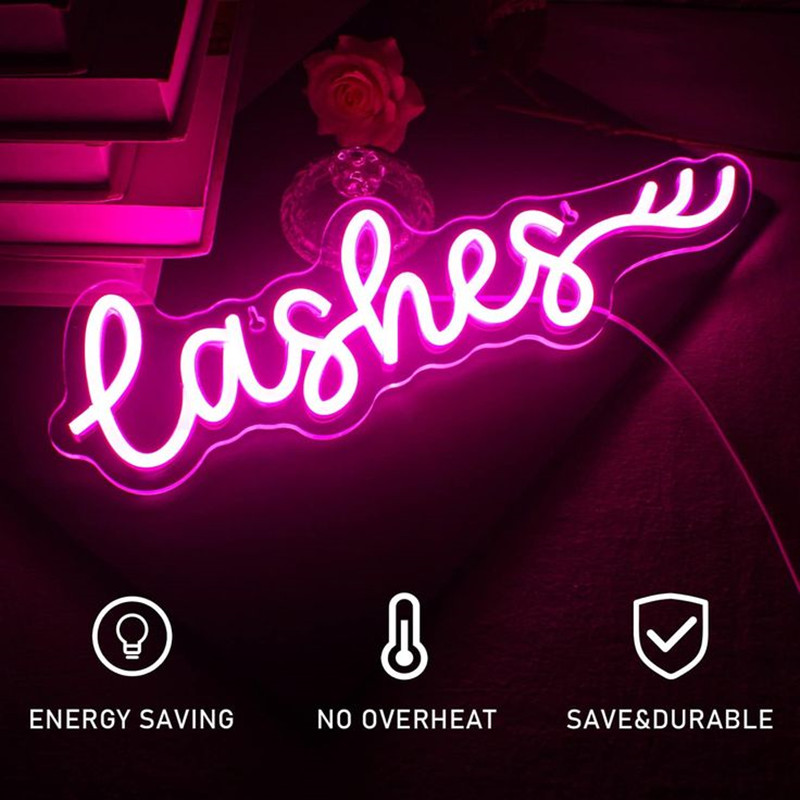 Pink LED Lashes Neon Sign Wall - Beauty Makeup Studio ulasan dan harga