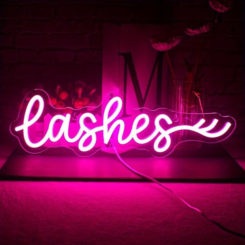 Pink LED Lashes Neon Sign Wall - Beauty Makeup Studio ulasan dan harga