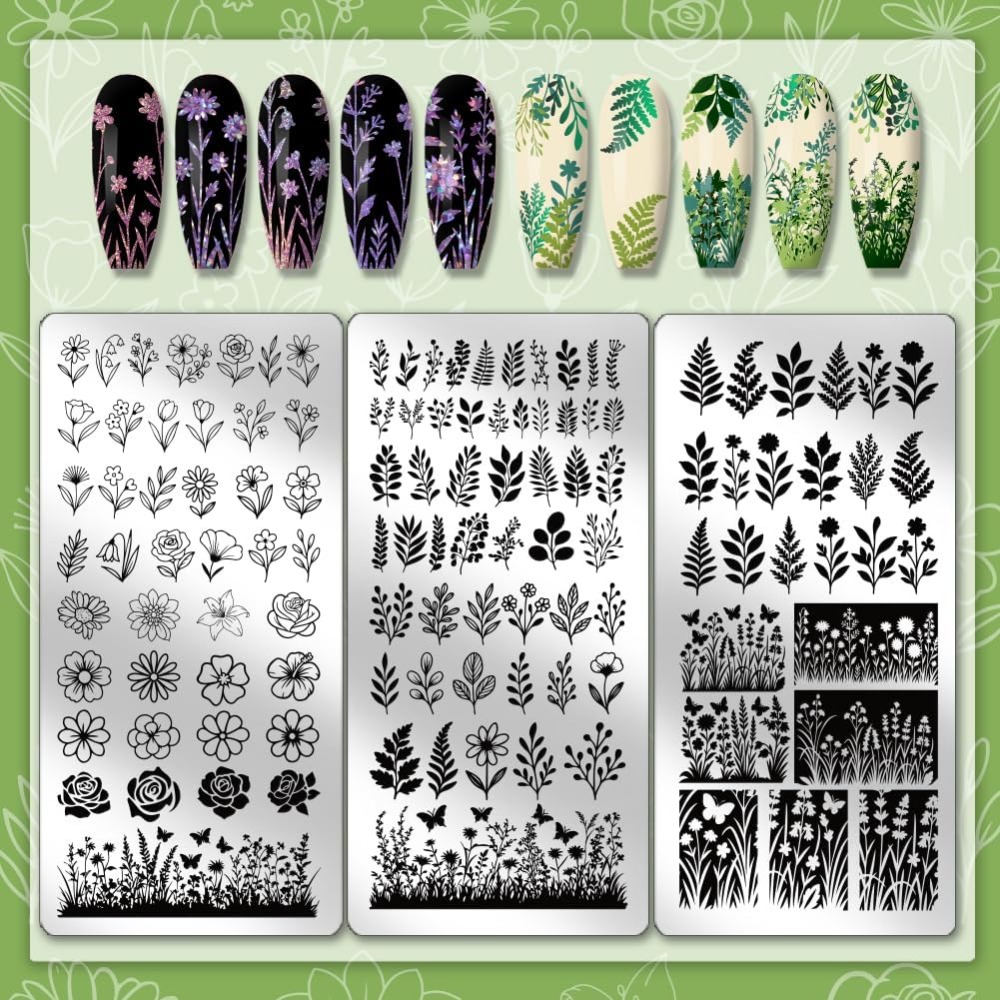 3pcs Flower Leaf Nail Stamping - Nail Art Stamping Kit ulasan dan harga