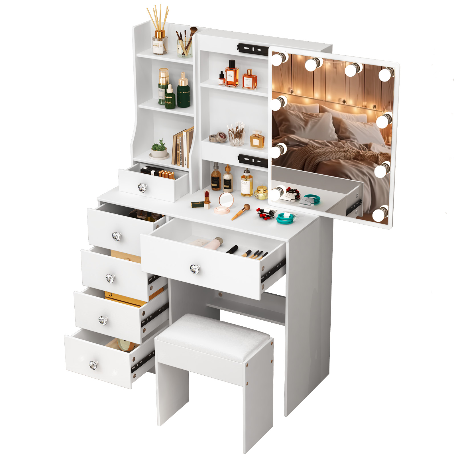 White Makeup Vanity Desk with  - Beauty Makeup Vanity Set ulasan dan harga